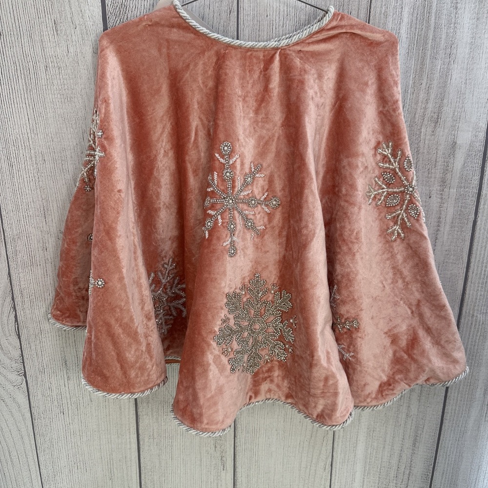 Beaded Snowflake Christmas Tree Skirt Pink Peach Crushed Velvet Rachel Zoe